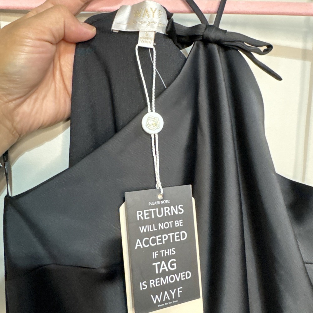 WAYF Womens Araceli Halter Strap Satin Slipdress Size Small Nwt Black #148 - Picture 11 of 16